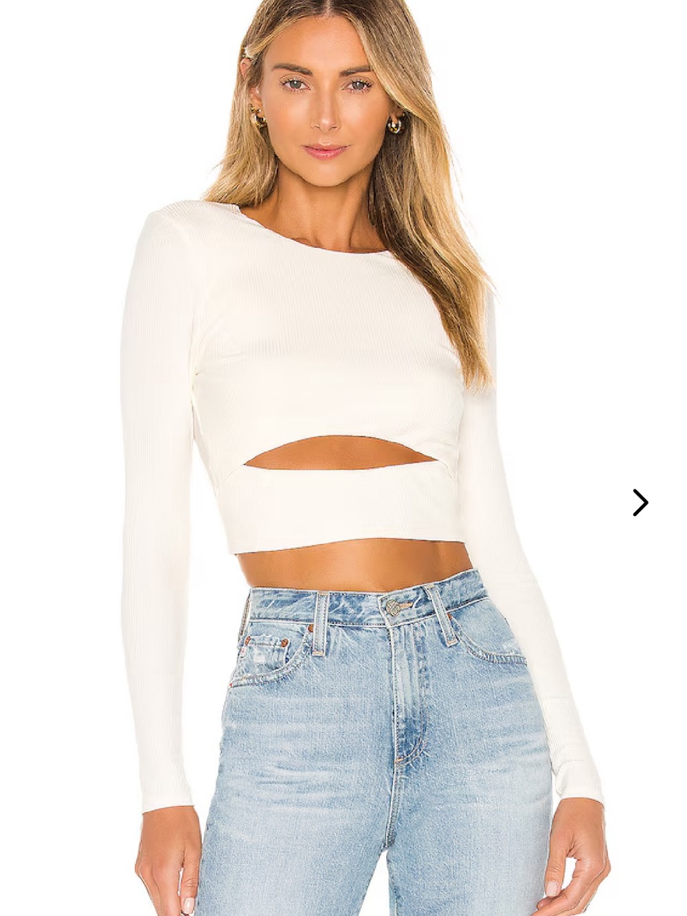 Lovers + Friends Cream Ribbed Long-Sleeve Crop Top
